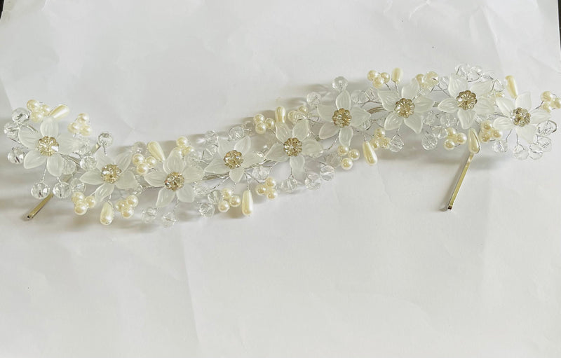 1 Pc SLBRIDAL Handmade Alloy Wired Rhinestone Crystal Flower Leaf Wedding Hair Clip Barrettes Bridal Hair Accessories Women Jewelry - Tuzzut.com Qatar Online Shopping