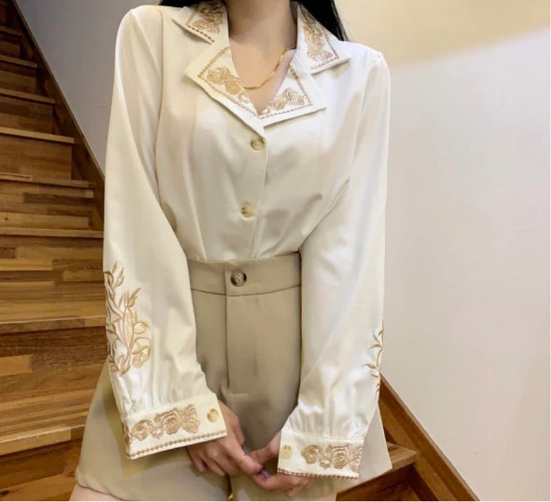 Autumn Fashion Button Up Satin Silk Shirt Spring Vintage Blouse