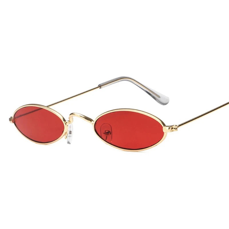 Fashion Oval Sunglasses Men Women Retro Metal Frame Red Vintage Tiny R