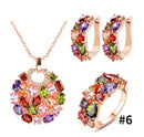 Rose Gold Color Multi Cubic Zirconia Charming  Jewelry Sets Ring Size 6