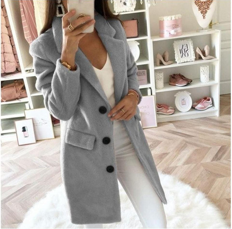 Autumn Winter Women Solid Color Blazers And Coats Fashion Casual Mid Length Ladies Woolen Coat X4007362