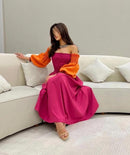 Fordeal Fuchsia and Orange OneShoulder Dress S4605840 - TUZZUT Qatar Online Shopping
