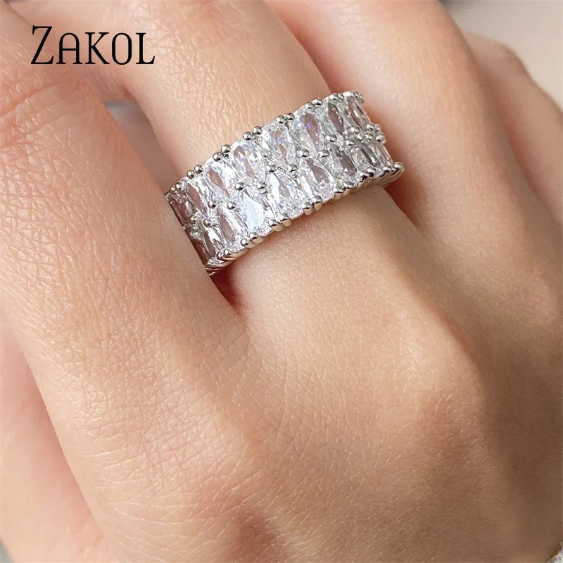 White Cubic Zirconia Rings 2 Row Water Drop Engagement Ring For Women S417800 - TUZZUT Qatar Online Shopping
