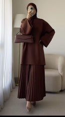 Elegant Round Neckline Wide Sleeves Pleated Skirt Mid-length Two-Piece Outfit 142968 - TUZZUT Qatar Online Shopping