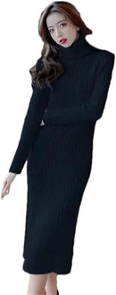 Autumn Winter Sweater Dresses Long Sleeve Skinny Casual Turtleneck Kint Wrap Hip Dress    S499065 - TUZZUT Qatar Online Shopping