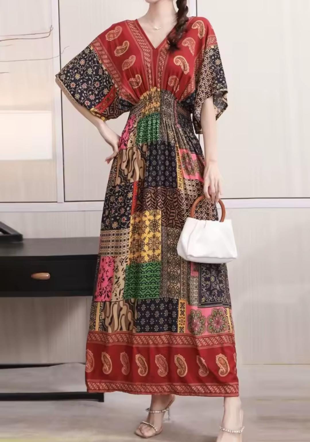 Vintage Bohemian Beach Paisley Floral Midi Dress S399153 Vintage Bohemian Beach Paisley Floral Midi Dress S399153