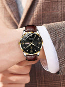 Brown PU Strap Fashionable Rhinestone Decor Calendars Water Resistance Round Dial Quartz Watch S4740179 - Tuzzut.com Qatar Online Shopping