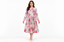 Women’s Pink Rose Floral Long-Sleeve Midi Dress - XL
