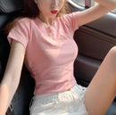 Slim Fit Short Sleeve T-Shirt Crew Neck Top For Women   515089 - TUZZUT Qatar Online Shopping