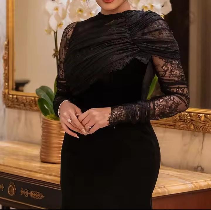 Women's Black Mermaid Evening Long Sleeve Lace Dresses S5078551 Women's Black Mermaid Evening Long Sleeve Lace Dresses S5078551