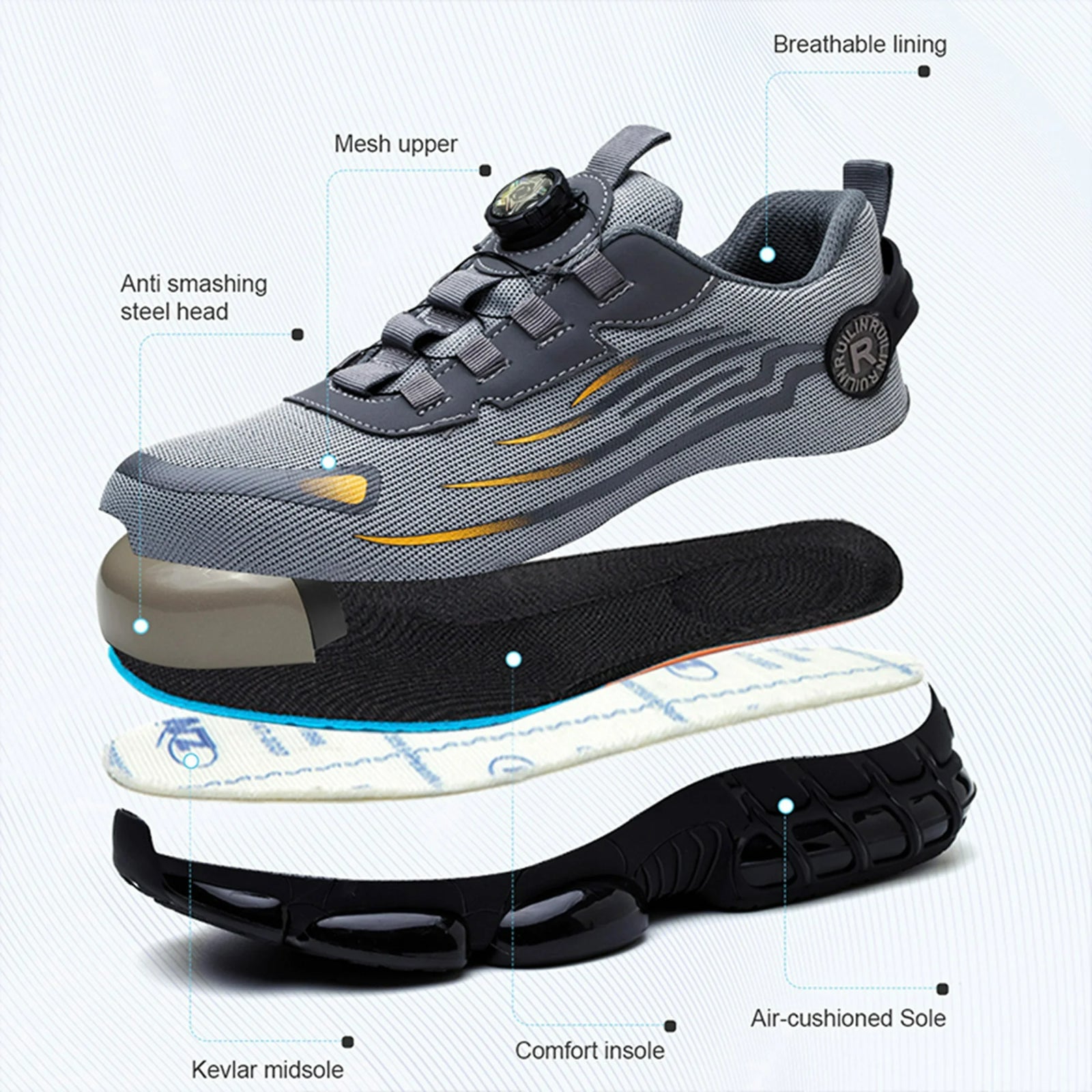 Men's Safety Sneakers Steel Toe Cap Non-Slip Grey 7005052 Men's Safety Sneakers Steel Toe Cap Non-Slip Grey 7005052