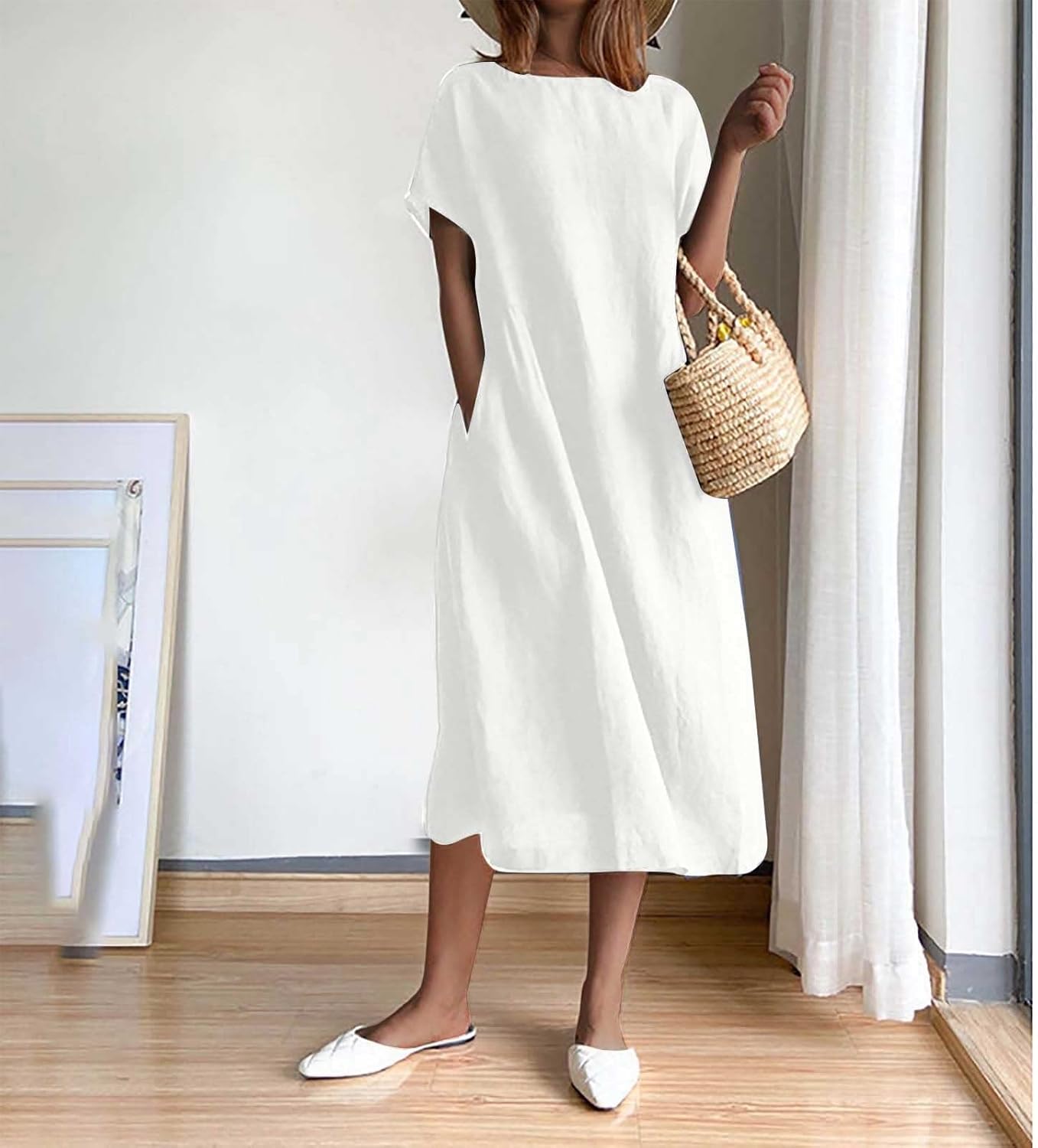 Women Short Sleeve Casual Midi Dress B214030 Women Short Sleeve Casual Midi Dress B214030