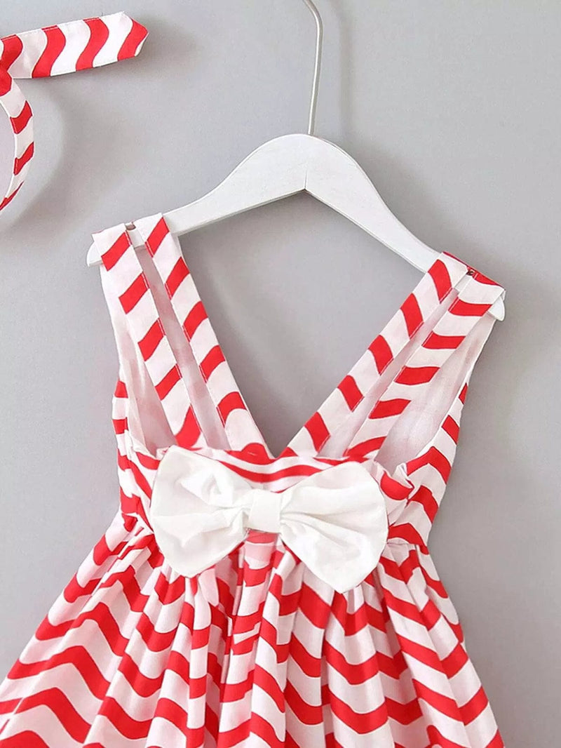 Toddler Girls Striped Bow A-line Dress With Headband S3940100 - TUZZUT Qatar Online Shopping