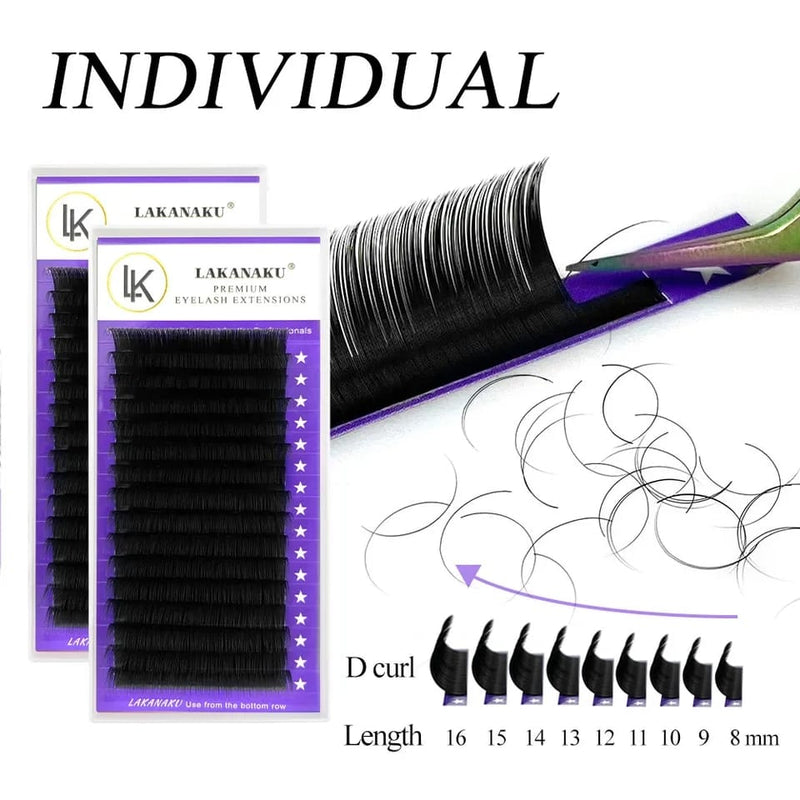 LAKANAKU Natural Premium Individual Volume Eyelash Extensions Handmade Mink Eyelash Private Label Makeup Individual Lashes S4055219 - Tuzzut.com Qatar Online Shopping