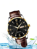 Brown PU Strap Fashionable Rhinestone Decor Calendars Water Resistance Round Dial Quartz Watch S4740179 - Tuzzut.com Qatar Online Shopping