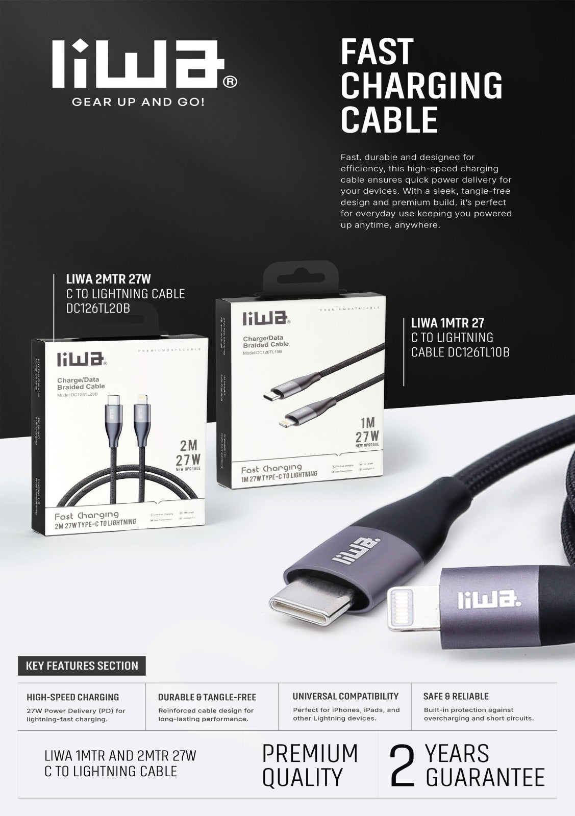 Liwa Type C To Lightning Cable 2M 27W DC126TL20B Liwa Type C To Lightning Cable 2M 27W DC126TL20B