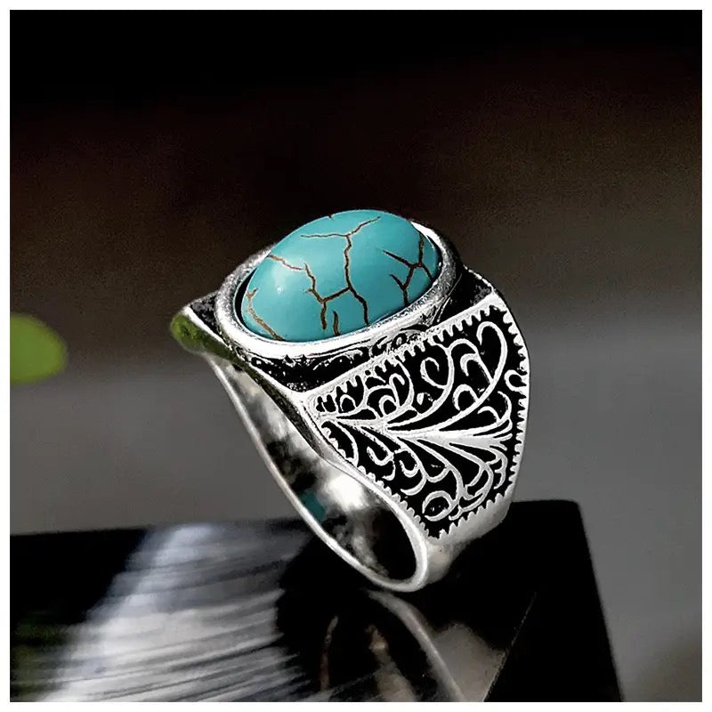 Fashion Antique Oval Turquoises Ring S4392511 - TUZZUT Qatar Online Shopping