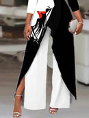 Irregular Clipping Three-Quarter Sleeves Figure Printed Cold Shoulder Blouses&Shirts Tops 119673 - TUZZUT Qatar Online Shopping