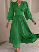 ZANZEA Women Maxi Long Dress Vintage Solid Puff Sleeve Bohemian Sexy V Neck Vestidos Oversized Spring Autumn Party Sundress S4503286 - Tuzzut.com Qatar Online Shopping