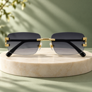Rimless Rectangular Grey Gradient Sunglasses with Gold-Tone-21