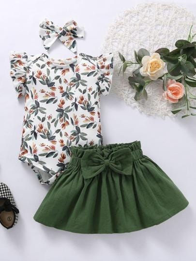Baby Girl Outfits Romper Bodysuit + Skirt + Headband 3pcs Set 1033148 Baby Girl Outfits Romper Bodysuit + Skirt + Headband 3pcs Set 1033148