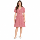 Women’s Red & White Gingham Puff-Sleeve A-Line Dress - L
