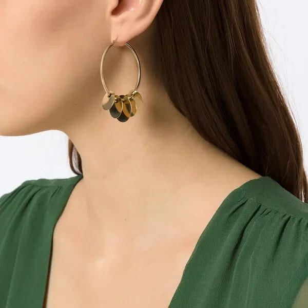 Hanging Coins Hoop Earrings E55 - TUZZUT Qatar Online Shopping