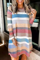 Rainbow Long Sleeve Stripes Mini Dress LC6112815