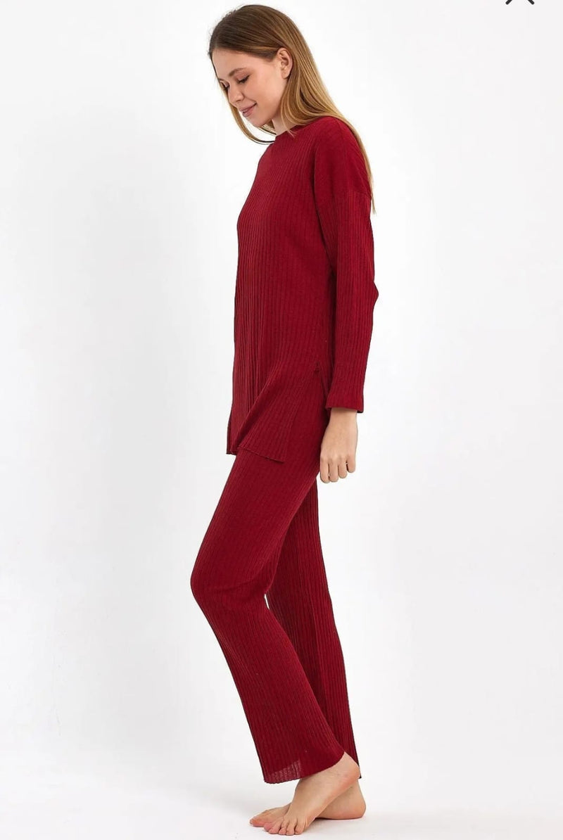 Claret Corduroy Women's Pajama Set 48889 - TUZZUT Qatar Online Shopping