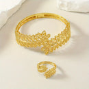 Luxury Leaf Open Wedding Bride Cuff Hand Decoration Bracelet and Ring Set 125804 - TUZZUT Qatar Online Shopping