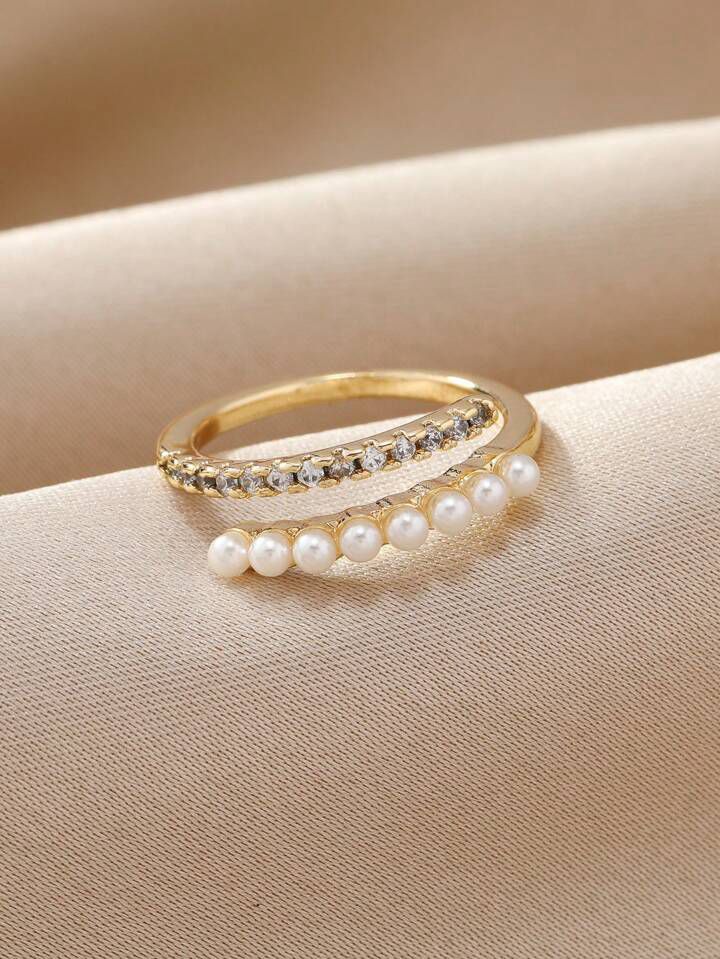 Faux Pearl & Rhinestone Decor Wrap Ring S4598920 Faux Pearl & Rhinestone Decor Wrap Ring S4598920