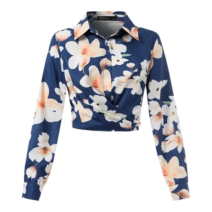 Zanzea Muslim Women Floral Long Sleeve Crop Sleeve New Design Collared V Neck Club Party Blouse Tee L S4460603
