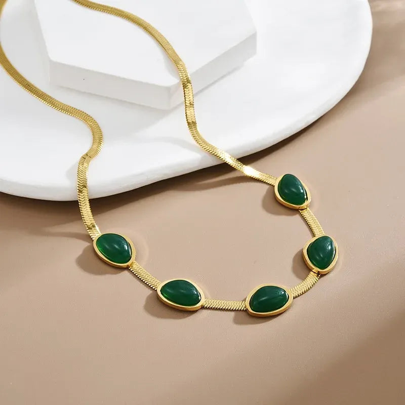 Green Crystal Necklace Bracelet Jewelry Set DN2072 - TUZZUT Qatar Online Shopping