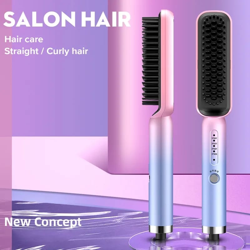 2 in 1 Hot Comb Straightener Electric Hair Straightener Hair Curler Wet Dry Use Hair Flat Irons Hot Heating Comb For Hair 3001 - Tuzzut.com Qatar Online Shopping