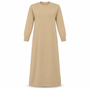 Women's Beige Long Sleeve Ribbed Knit Maxi Dress with Round Neck