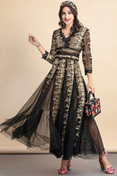 Winter Party Long Dress Women's Floral Embroidery Mesh Maxi Dress   B78123 - TUZZUT Qatar Online Shopping