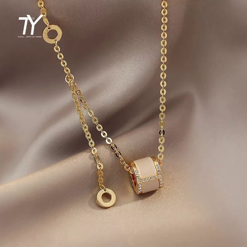 Design Sense Opals Luxurious Pendant Titanium Steel Necklace Model-14 Design Sense Opals Luxurious Pendant Titanium Steel Necklace Model-14