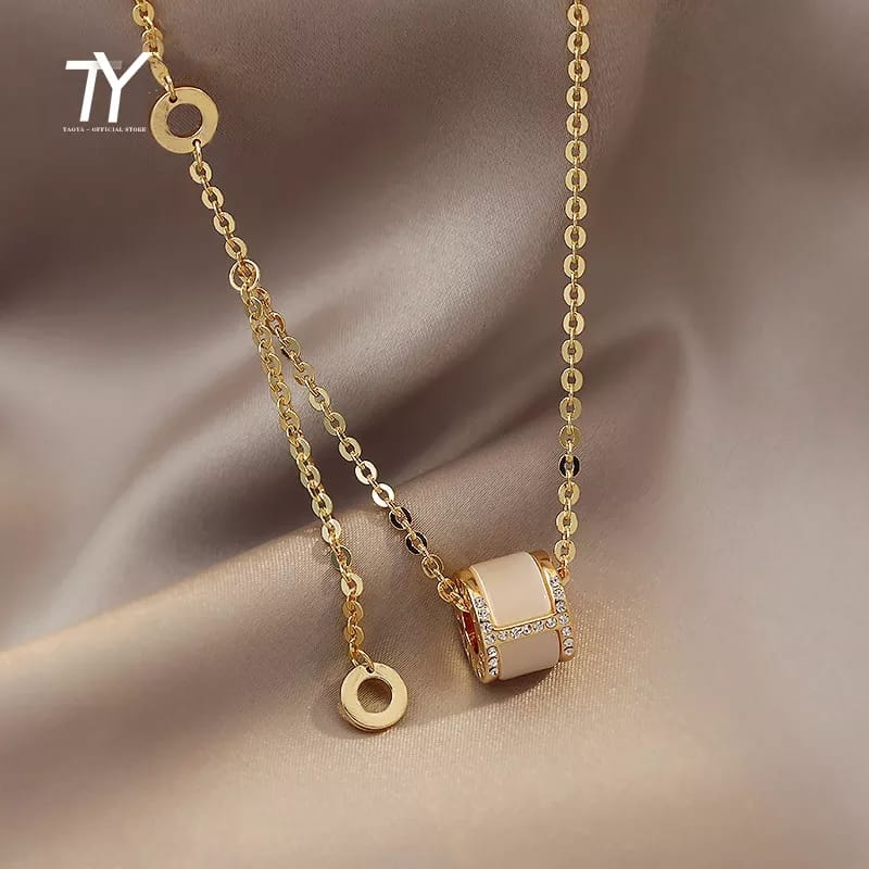 Design Sense Opals Luxurious Pendant Titanium Steel Necklace Model-14 - Tuzzut.com Qatar Online Shopping