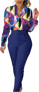 Pants Set Women sleeve & long pants with belt suit set trousers suit Pants Business Suits   B104971 - TUZZUT Qatar Online Shopping