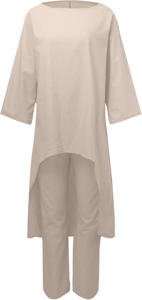 Women's Linen Two Piece Set Wide Leg Pants Set Shirt Dress B33724 Women's Linen Two Piece Set Wide Leg Pants Set Shirt Dress B33724