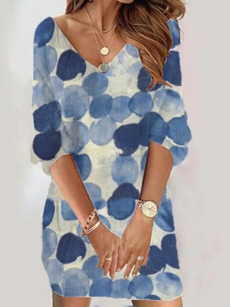 Printed Contrast Color Polka-Dot Half Sleeves Mini Dress 106095 - M Printed Contrast Color Polka-Dot Half Sleeves Mini Dress 106095 - M