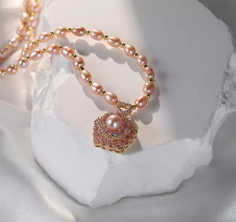 Light Luxury Simple Zircon Flower Imitation Pearl Pendant Necklace S468931 - TUZZUT Qatar Online Shopping