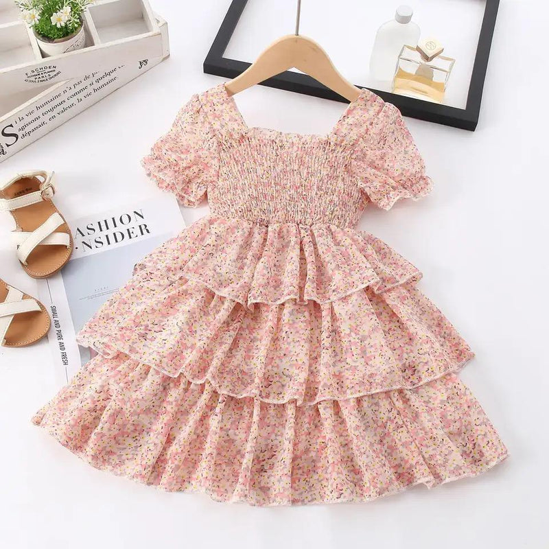 Girls Fashion Floral Cake Dress Little Girl Toddler Short Sleeve Cute Princess Dress 7-8 X3649119