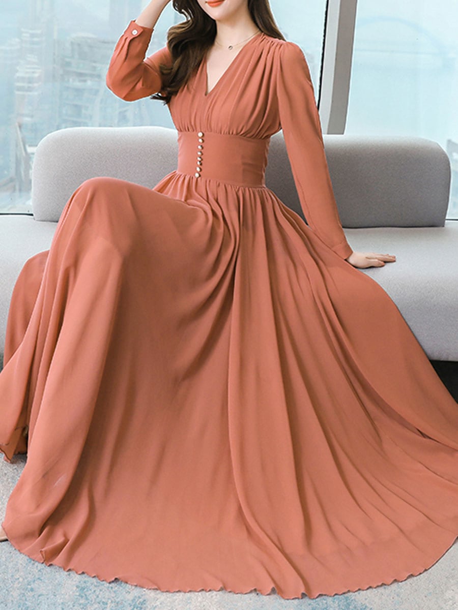 Women's Long Sleeve Tea Dresses - 268852 - XL Brick/Red Women's Long Sleeve Tea Dresses - 268852 - XL Brick/Red