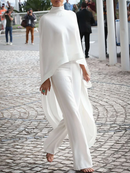 High-Low Loose Solid Color High-Neck T-Shirt Tops & Pants Two Pieces Set 115097 - TUZZUT Qatar Online Shopping