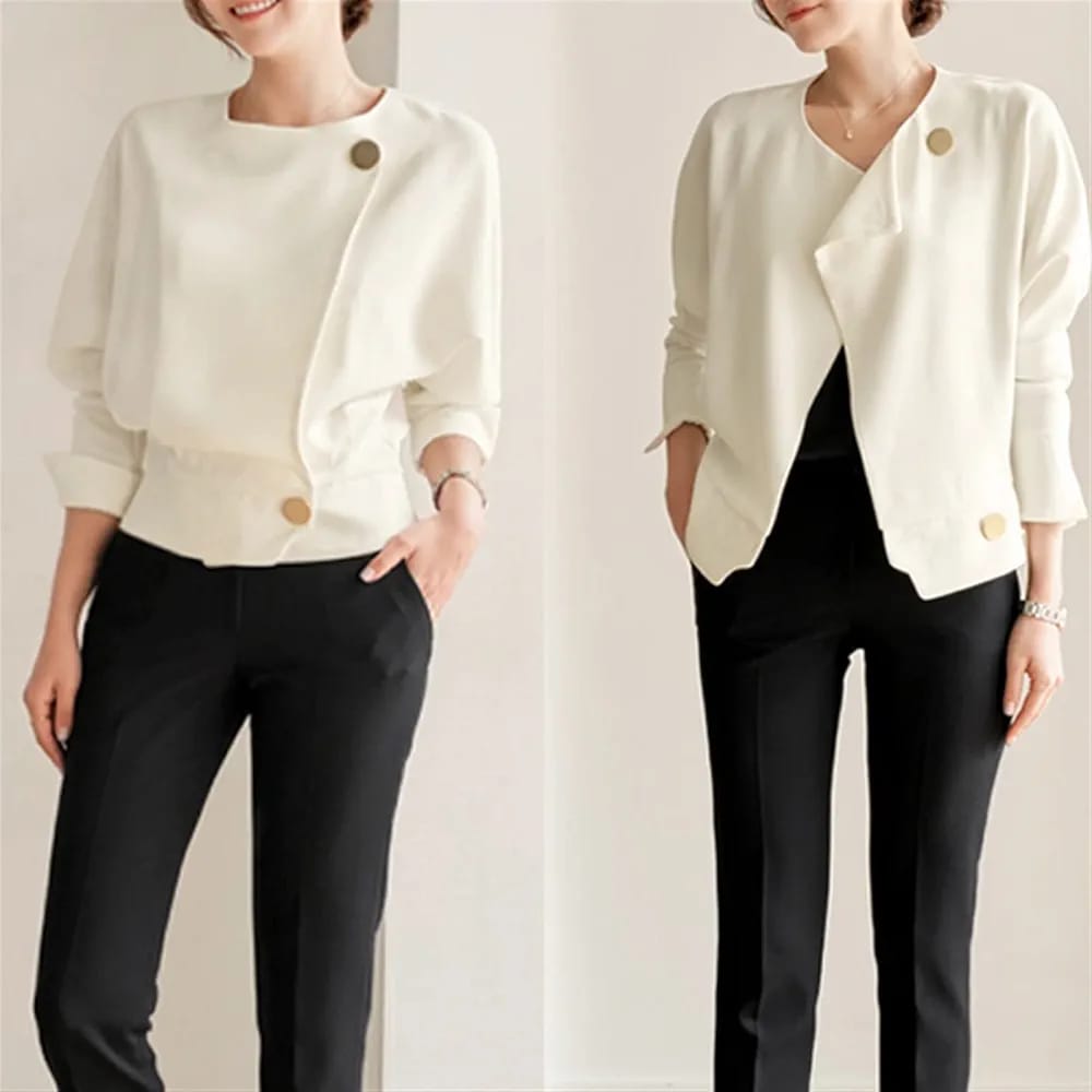 Women's White Shirt O-Neck Long Sleeve Top S4372716 Women's White Shirt O-Neck Long Sleeve Top S4372716