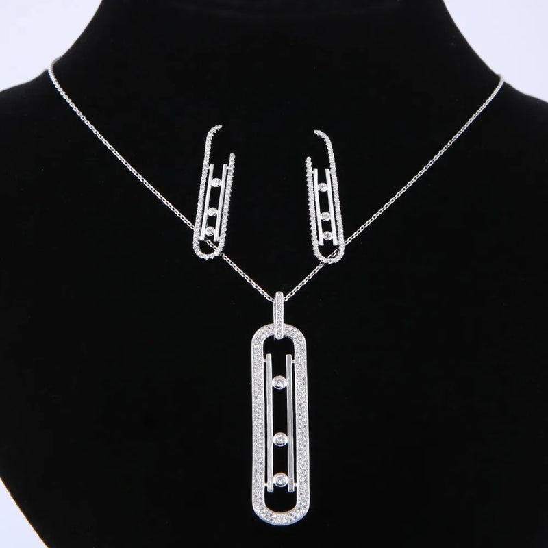 Luxury Geometry Link Stackable Pendant Necklace Earring ring set Beautiful Full Cubic Zircon Charm Women S4215865 - TUZZUT Qatar Online Shopping