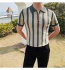 Men's Slim Fit Striped Polo Shirt Casual Short Sleeve Half Zip DesignTops Streetwear   S5131774 - TUZZUT Qatar Online Shopping