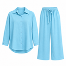 Sky Blue Button-Up Shirt & Wide-Leg Trouser Set MC-A48