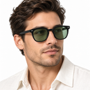 Black Rounded-Square Sunglasses with Green Lenses-64